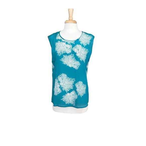 Cocoon House Turquoise Coral 
Sheer Silk Sleeveless Blouse Size S/M - Picture 1 of 7